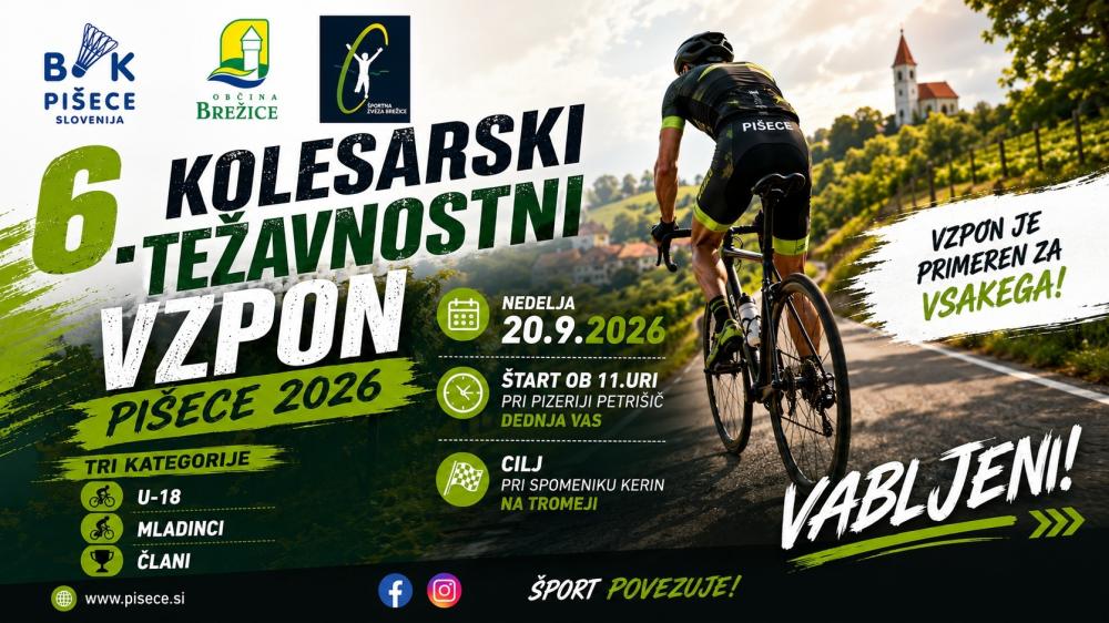 6. KOLESARSKI TEŽAVNOSTNI VZPON PIŠECE 2026
